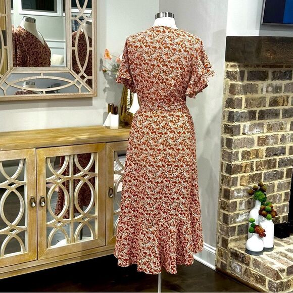 Max Studio Women's Ruffle Crepe High/Low Wrap Midi Dress in the Size X-Large - Picture 8 of 13